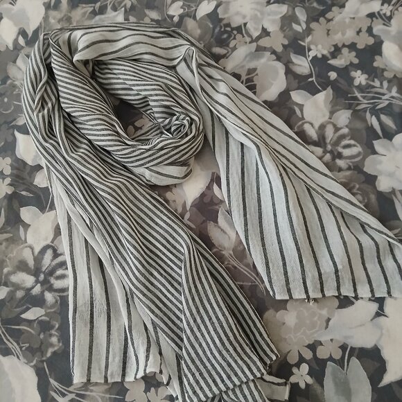 Cotton Grey & Ivory Striped Scarf - PhO made in Italy - Picture 1 of 4